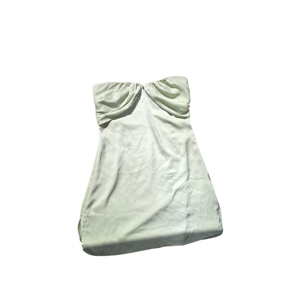 Princess Polly Irena Sage Green Strapless Mini Dress Draped Bust Satin Size US 4 - Picture 3 of 10